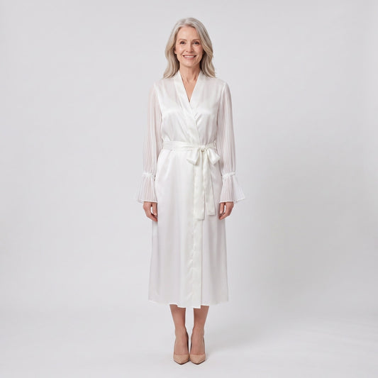 Elegante satijnen ochtendjas dames met transparante mouwen 1