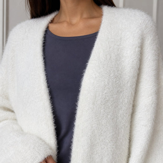 Fluffy Sweater, Lange Open Cardigan Dames in Zacht Breisel 2