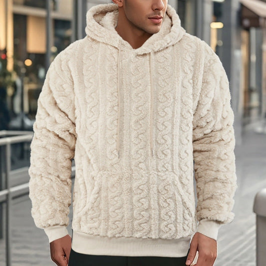 Hoodie heren, zachte teddyfleece met kabelpatroon 2