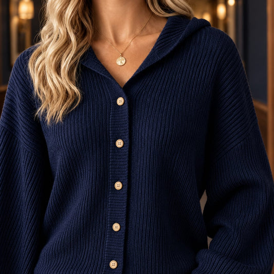 Hooded Cardigan, Sweater Dames met Capuchon en Knopen 2