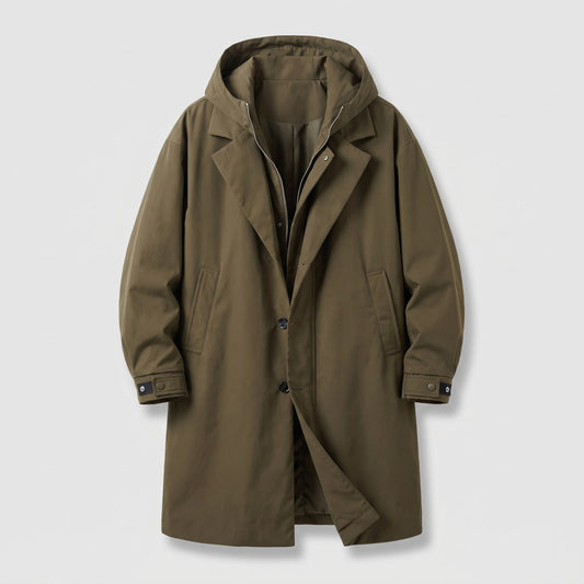 Lange water- en windafstotende parka met capuchon en zakken 2