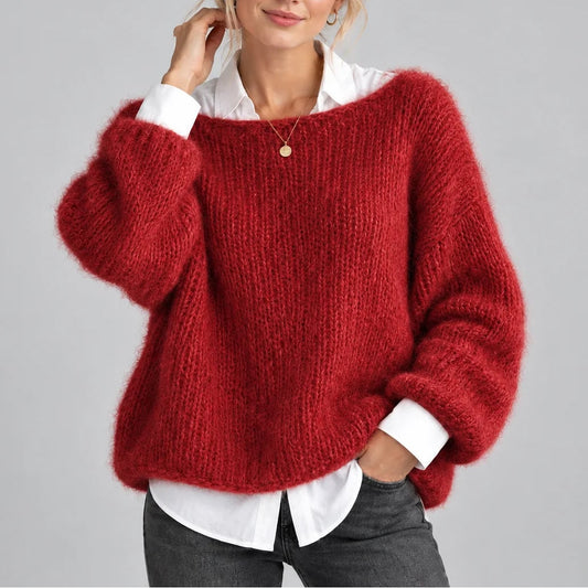Grofgebreide trui voor dames, oversized met ballonmouwen 2