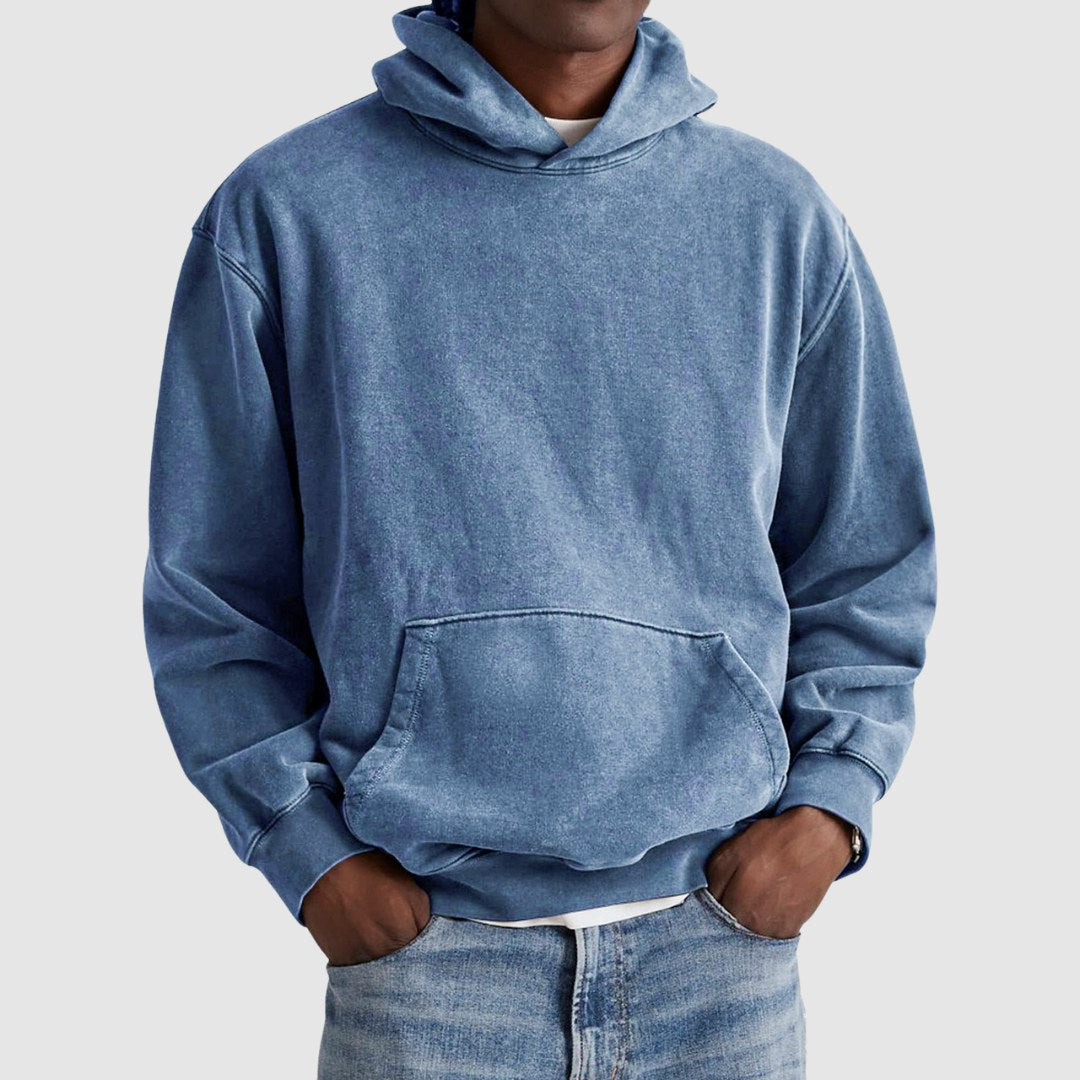 Hættetrøje Herre Oversized i Vasket Look med Kængurulomme 5