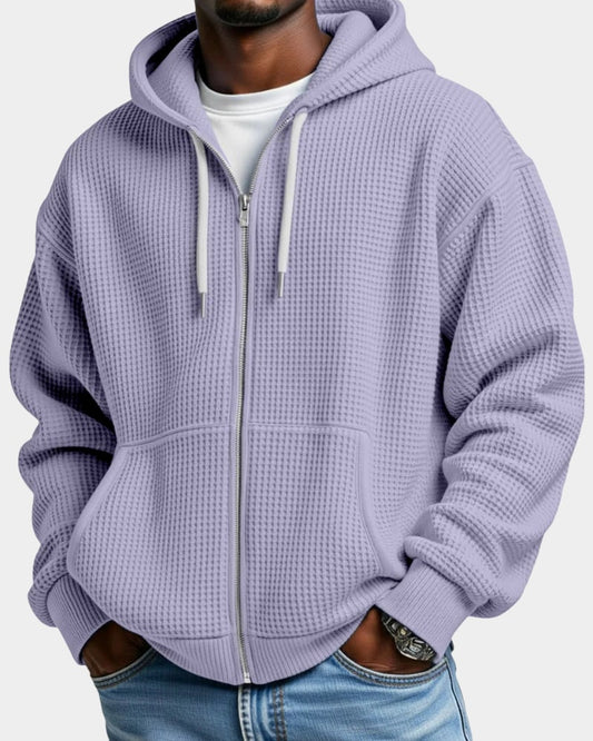 Oversized hoodie met rits voor heren in wafelbreisel 2