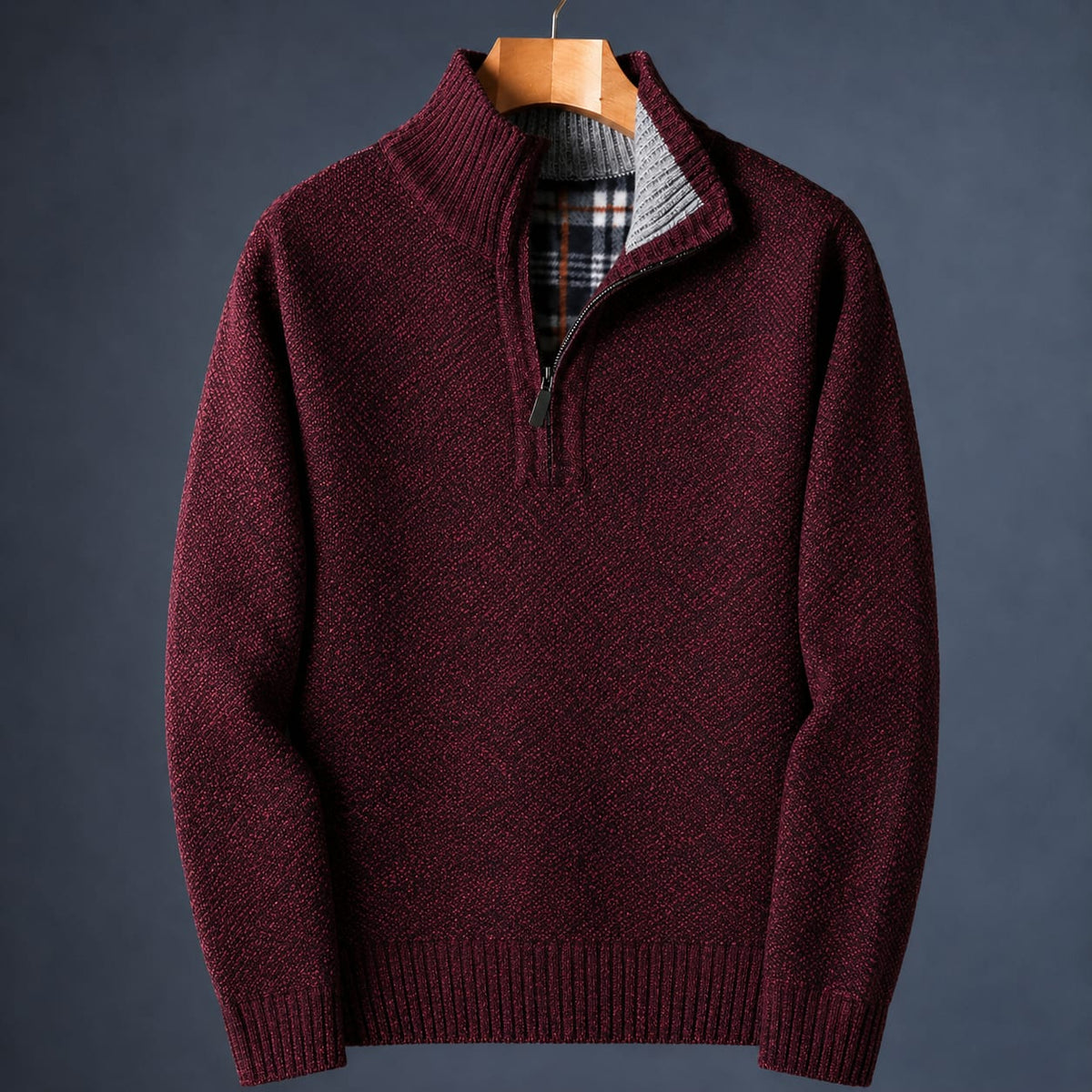 Quarter Zip Sweater Herre i Meleret Strik med Høj Krave 6