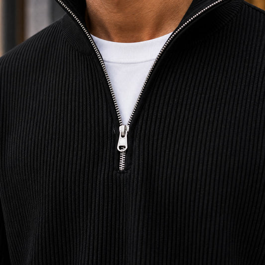 Quarter Zip Sweater Heren in Ribbreisel met Opstaande Kraag 2