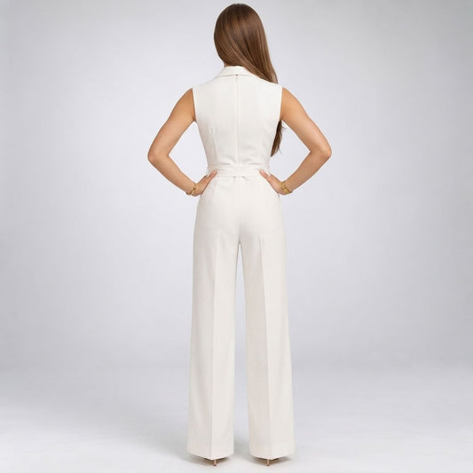 Wikkel jumpsuit voor dames met V-hals, strikceintuur en wijde pijpen 2