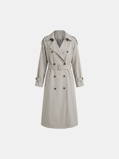 Dobbeltradet vandafvisende lang trenchcoat