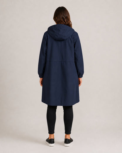Lange regenjas met knoopsluiting in marineblauw