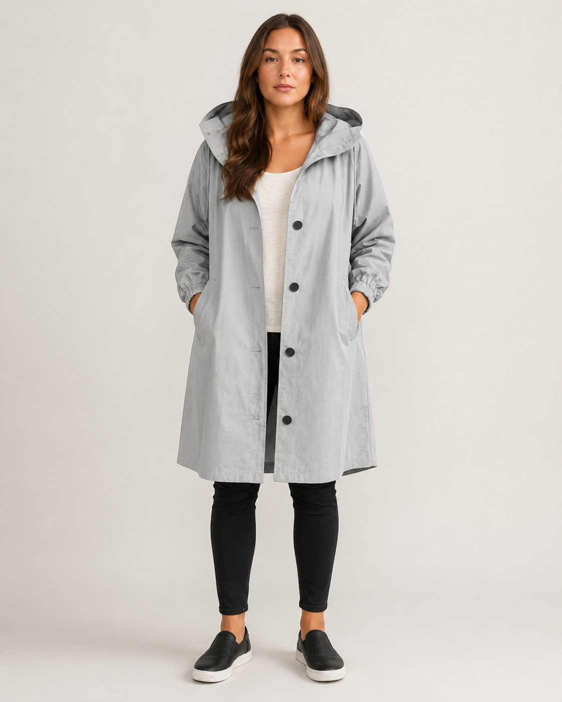 Lange regenjas met knoopsluiting