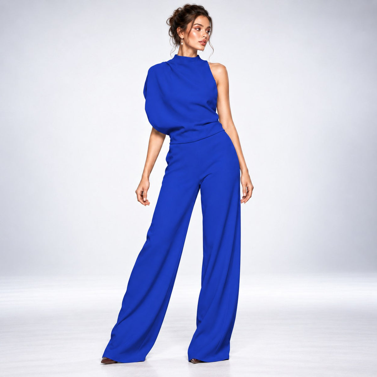 Jumpsuit Dame Asymmetrisk med Én Skulder og Brede Ben 4