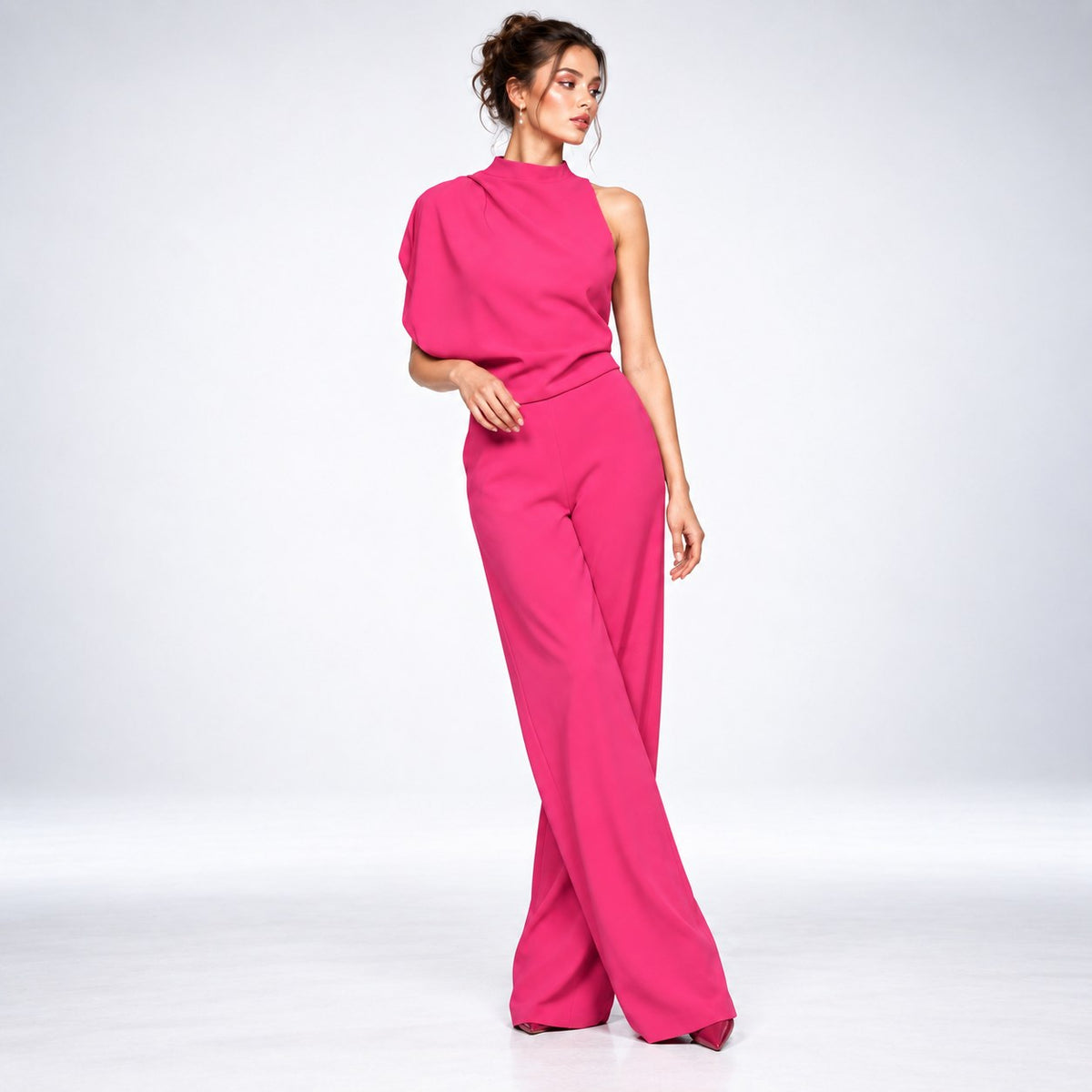 Jumpsuit Dame Asymmetrisk med Én Skulder og Brede Ben 5