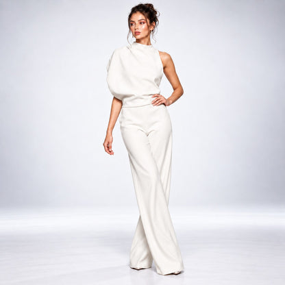 Jumpsuit Dame Asymmetrisk med Én Skulder og Brede Ben 7