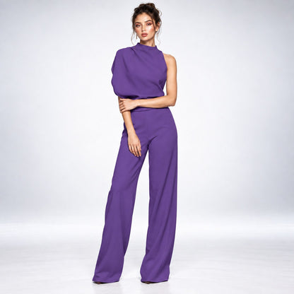 Jumpsuit Dame Asymmetrisk med Én Skulder og Brede Ben 8