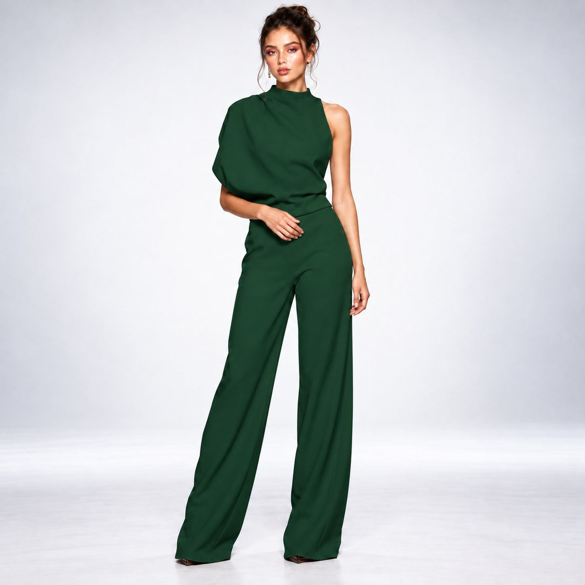 Jumpsuit Dame Asymmetrisk med Én Skulder og Brede Ben 6