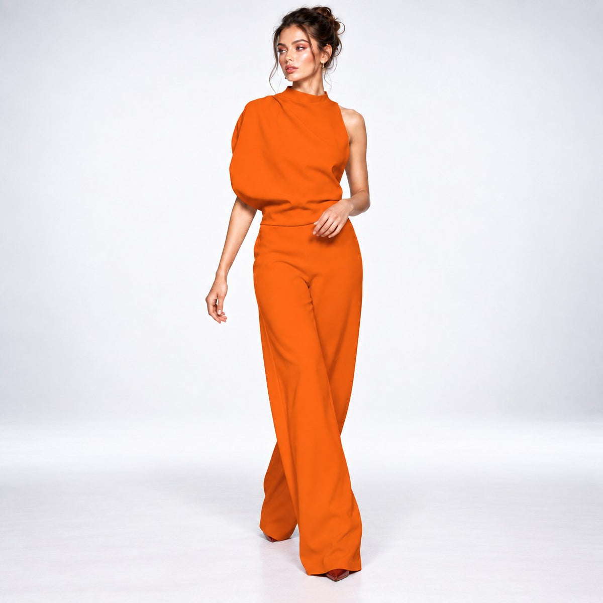 Jumpsuit Dame Asymmetrisk med Én Skulder og Brede Ben 9