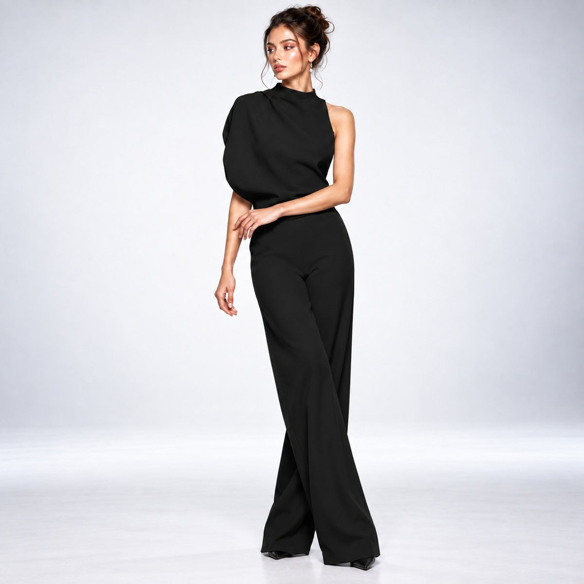 Jumpsuit Dame Asymmetrisk med Én Skulder og Brede Ben 3