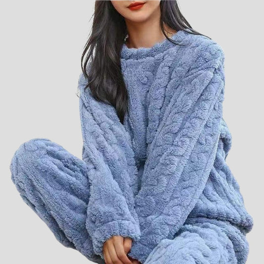 Zachte Fleece Pyjama voor Dames, Warme Pyjamaset met Shirt en Broek