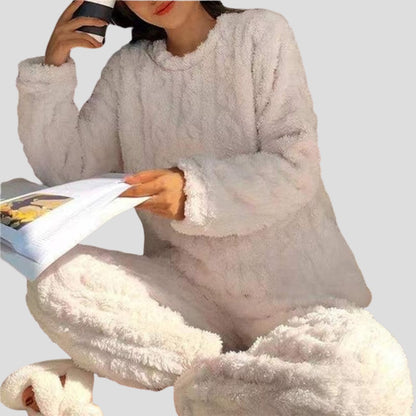 Fleece Pyjamas Dame, Varmt Pyjamassæt med Bluse og Bukser 3