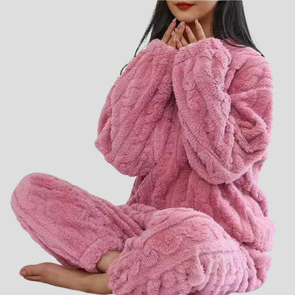 Fleece Pyjamas Dame, Varmt Pyjamassæt med Bluse og Bukser 4