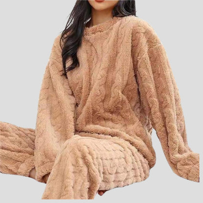 Fleece Pyjamas Dame, Varmt Pyjamassæt med Bluse og Bukser 5