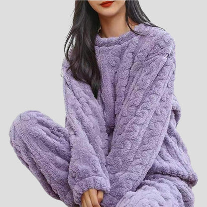 Fleece Pyjamas Dame, Varmt Pyjamassæt med Bluse og Bukser 6