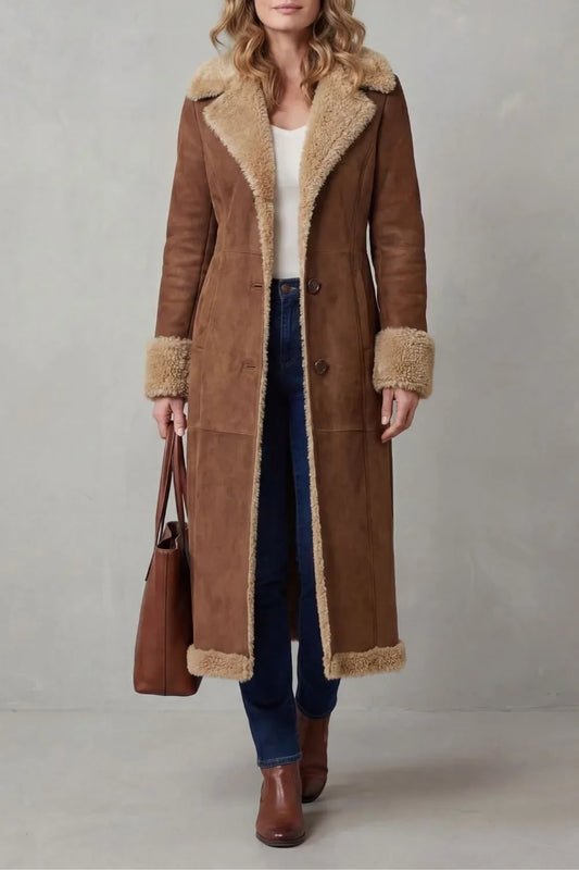 Bruine Mantel Dames Winter, Shearling Jas met Voering 1