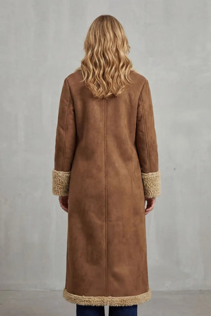 Bruine Mantel Dames Winter, Shearling Jas met Voering 4