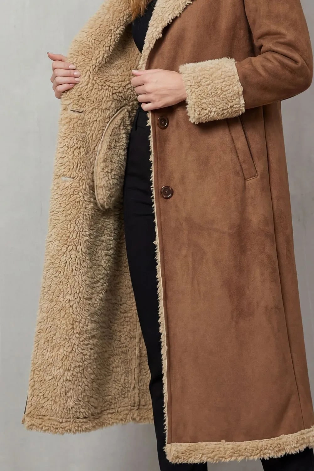 Bruine Mantel Dames Winter, Shearling Jas met Voering 5