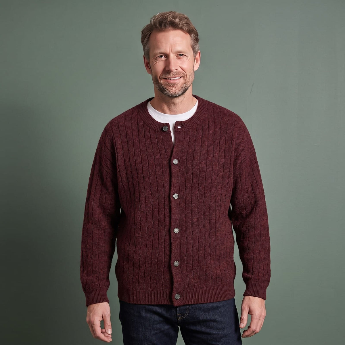 Cable Cardigan Herre, Kabelstrikket Cardigan med Knapper 1