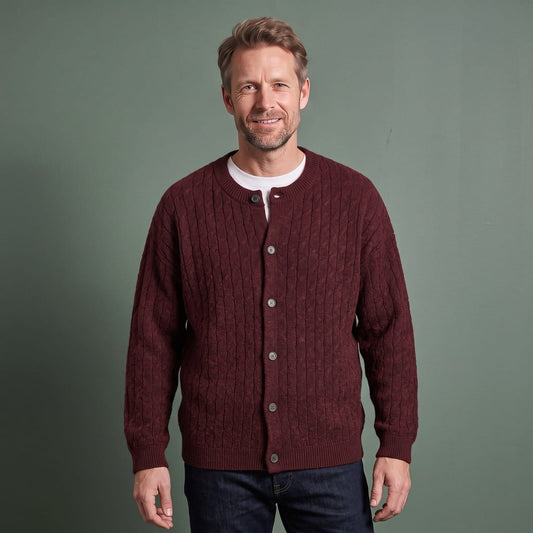 Cable Cardigan Herre, Kabelstrikket Cardigan med Knapper 1