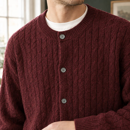 Cable Cardigan Herre, Kabelstrikket Cardigan med Knapper 6