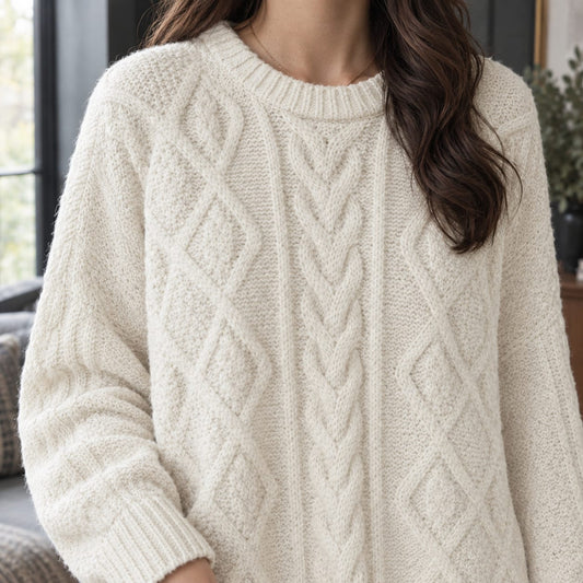 Cable Knit Sweater, Oversized Gebreide Trui Dames met Ruitpatroon 2
