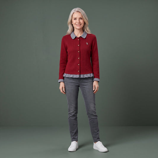 Checked Cardigan, Sweater Dame med Ternet Krave 1