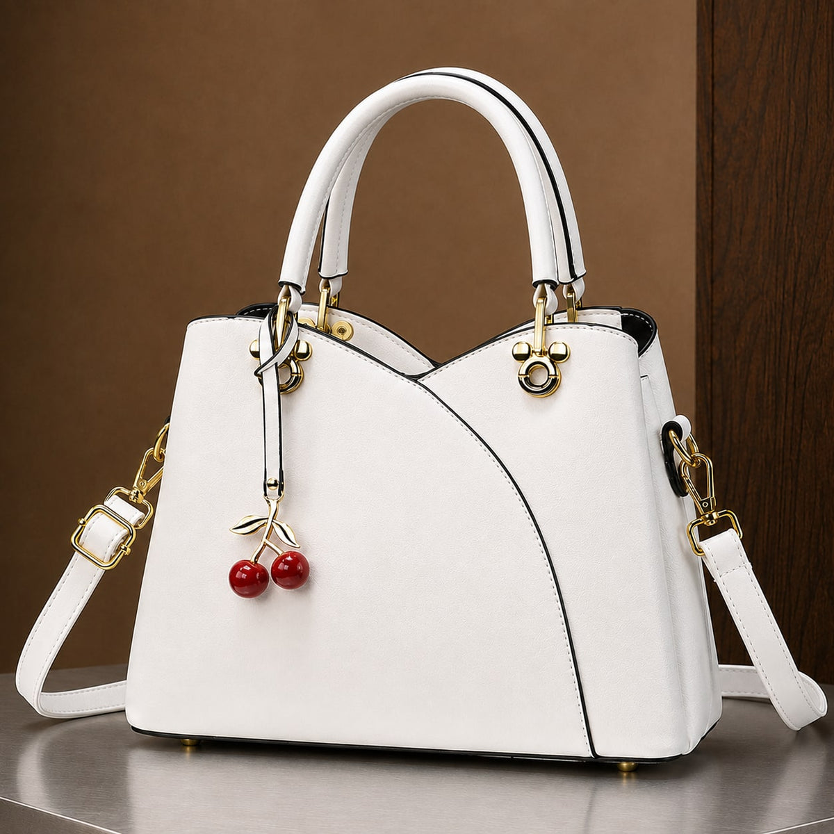 Cherry Handbag, Håndtaske Dame med Kirsebærvedhæng 3