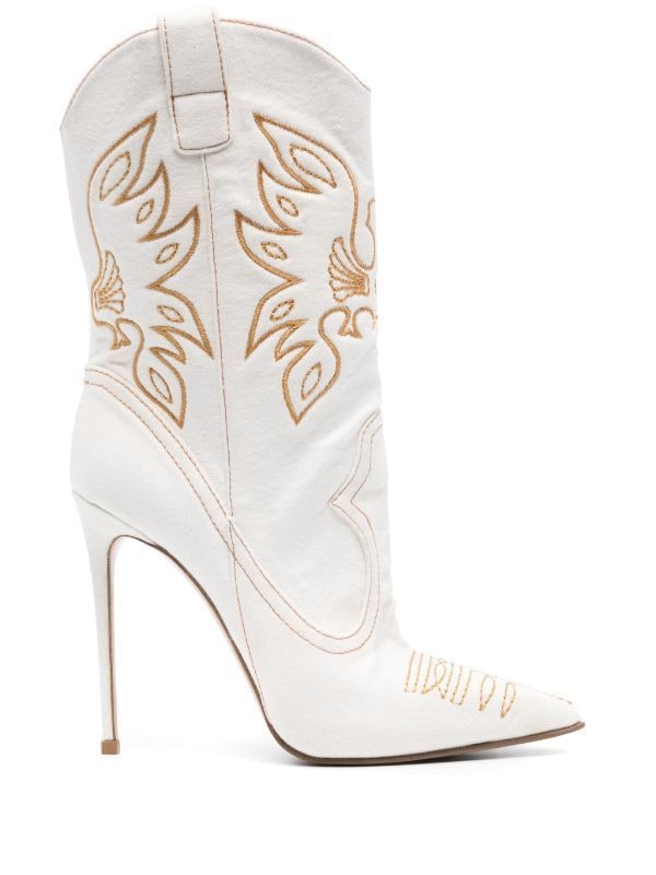Cowboy Tall Boots, Høje Støvler Dame i Denim med Broderi 4