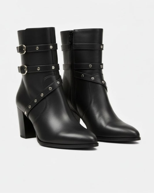 Dames Laarzen met Puntige Neus, Hoge Hak, Gespen en Studs