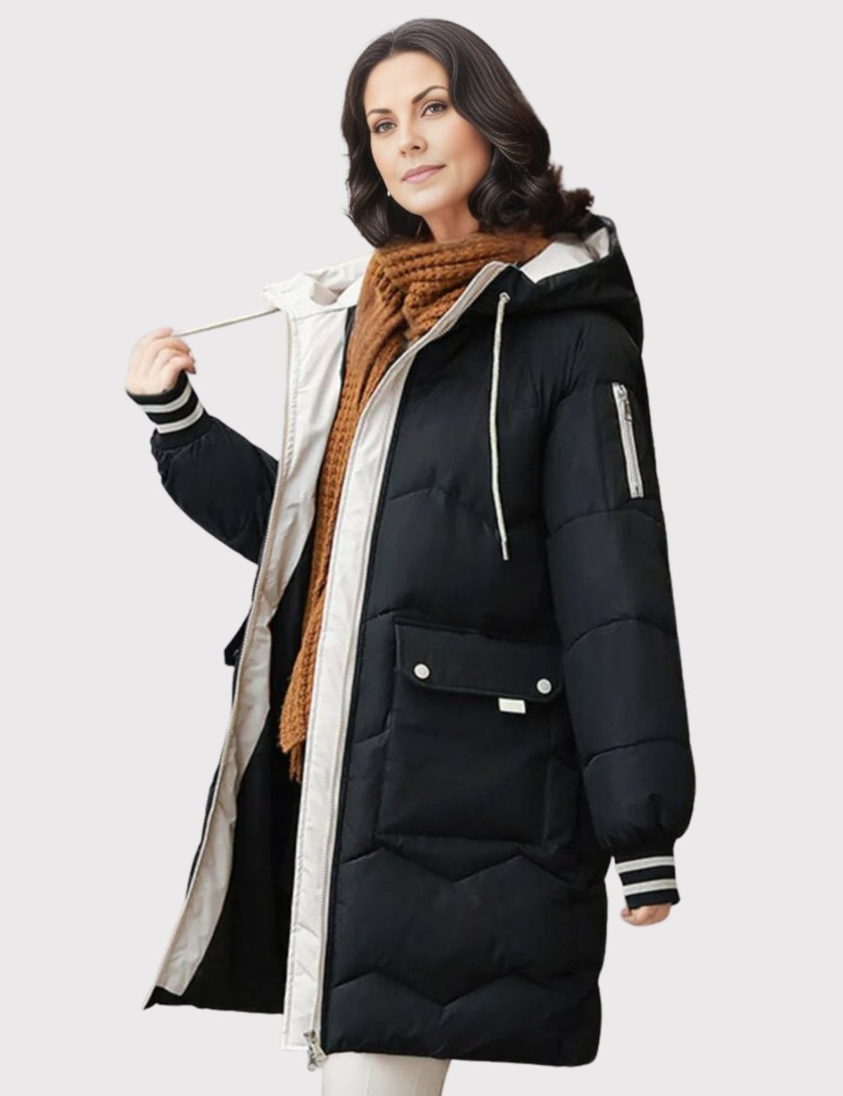 Dames Mantel Winter, Lange Damesjas met Capuchon en Isolatie 1