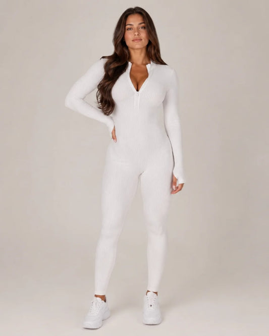 Dames Sport Jumpsuit Naadloos met Rits en Lange Mouwen