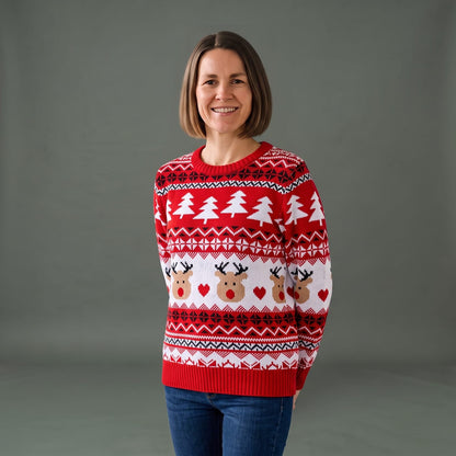 Dames Warme Kerst Trui met Rendierprint en Ronde Hals 1