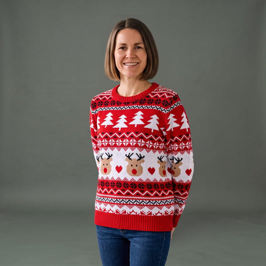 Dames Warme Kerst Trui met Rendierprint en Ronde Hals 1