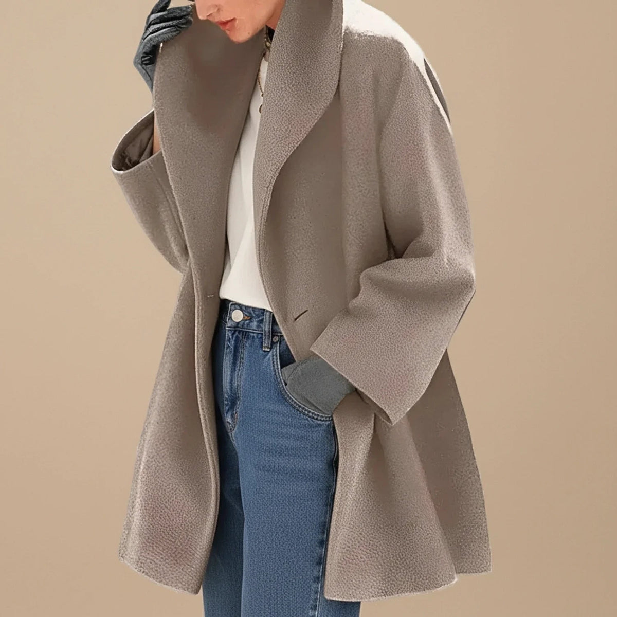 Dames Wintermantel Midi A-lijn Oversized met Brede Kraag 1