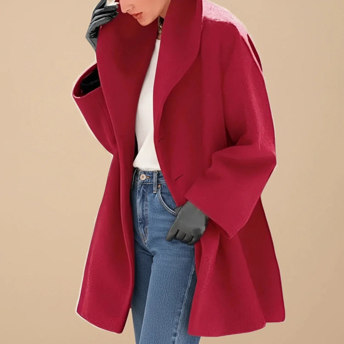 Dames Wintermantel Midi A-lijn Oversized met Brede Kraag 4
