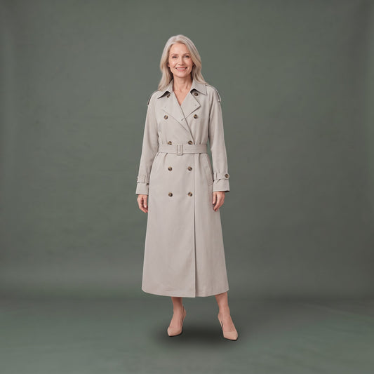 Dobbeltradet Vandafvisende Lang Trenchcoat