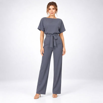 Jumpsuit Dame med Bindebælte, Korte Ærmer og Brede Ben 6