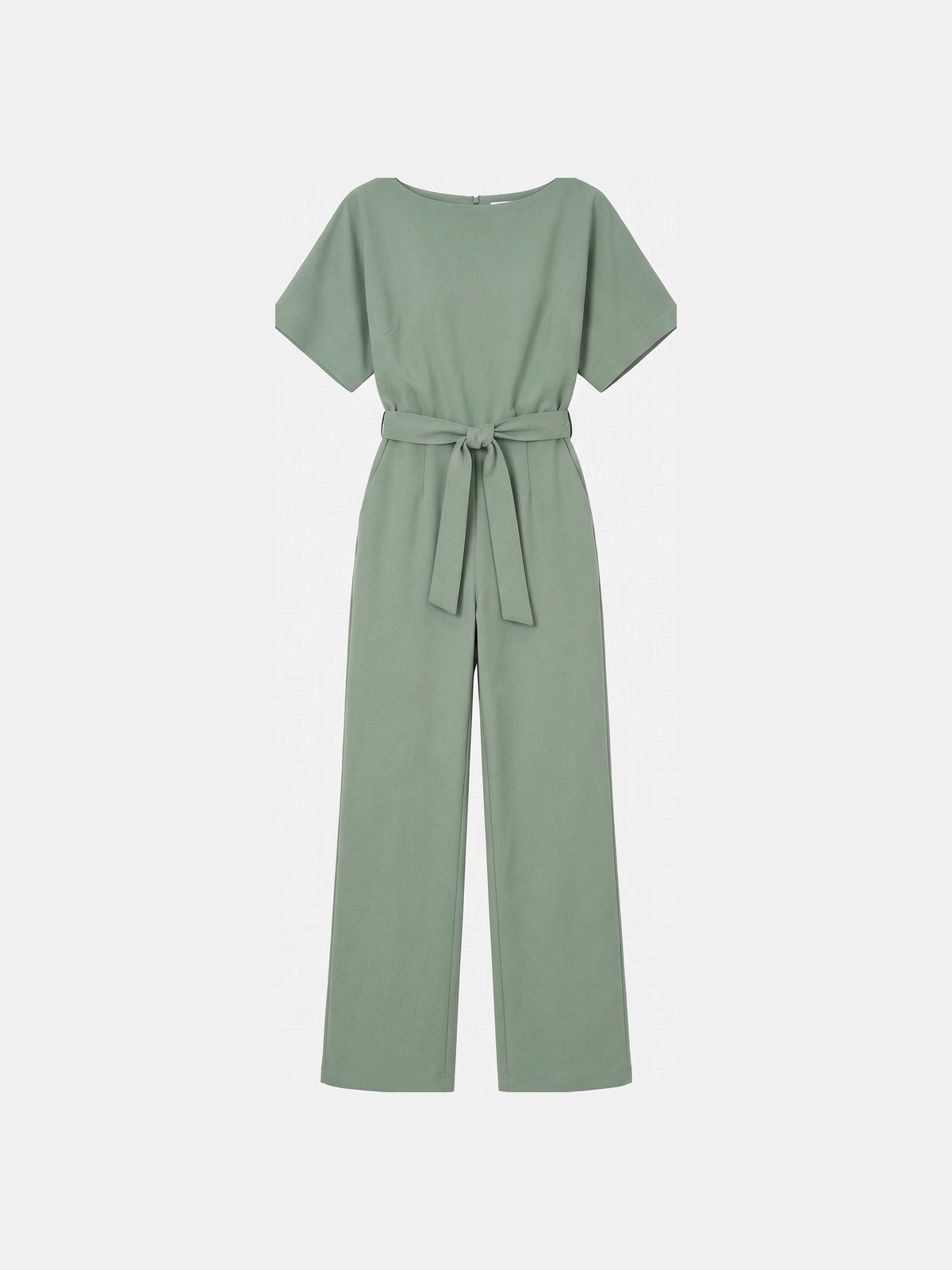 Jumpsuit Dame med Bindebælte, Korte Ærmer og Brede Ben 1