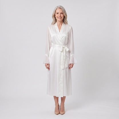Elegant Satin Morgenkåbe Dame med Transparente Ærmer 1