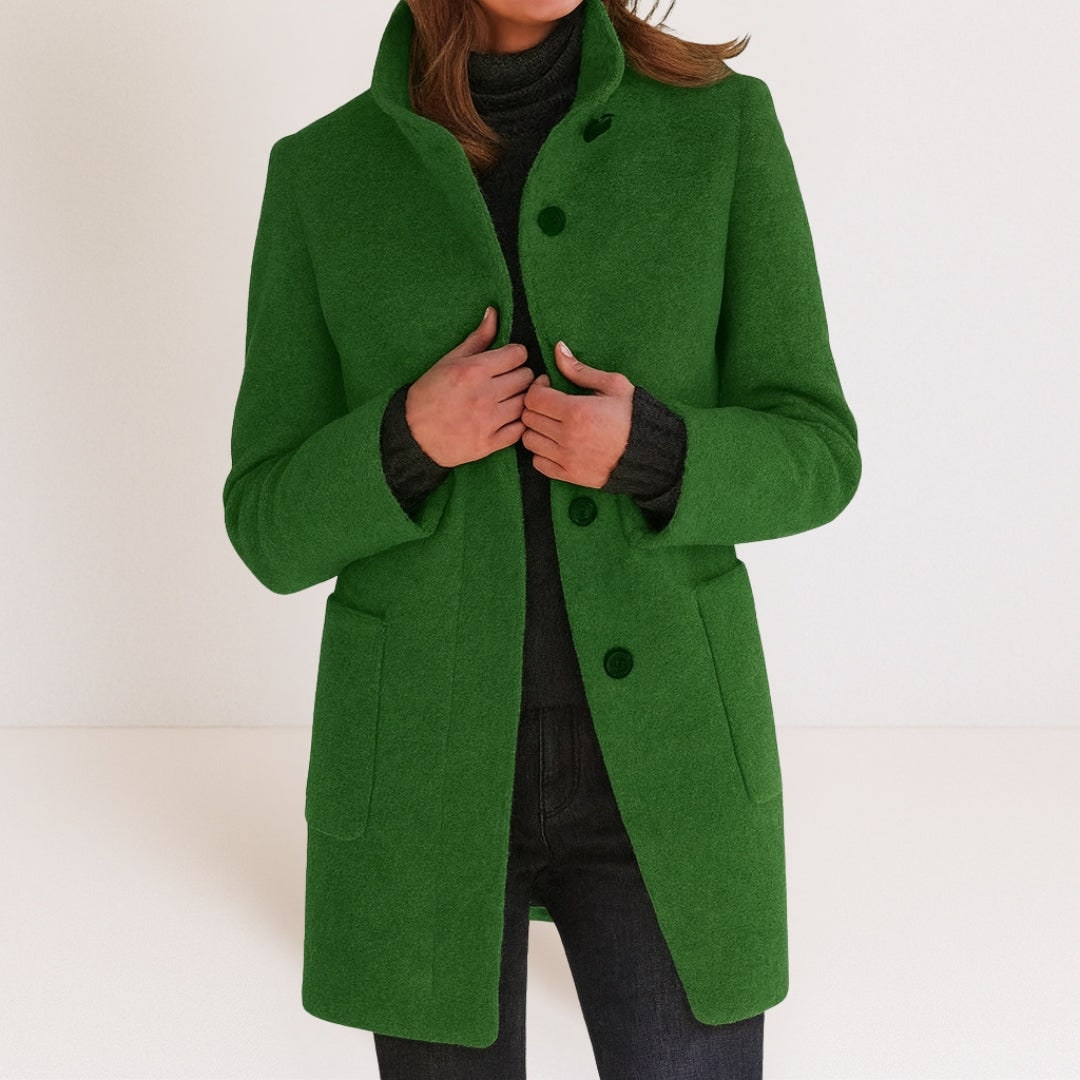 Elegante Dames Mantel in Wollook, Opstaande Kraag en Rechte Snit 5