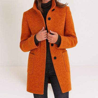 Elegante Dames Mantel in Wollook, Opstaande Kraag en Rechte Snit 9