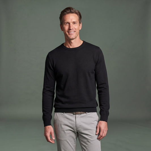 Herre Pullover, Finstrikket Trøje til Herre med Rund Hals og Ribkanter